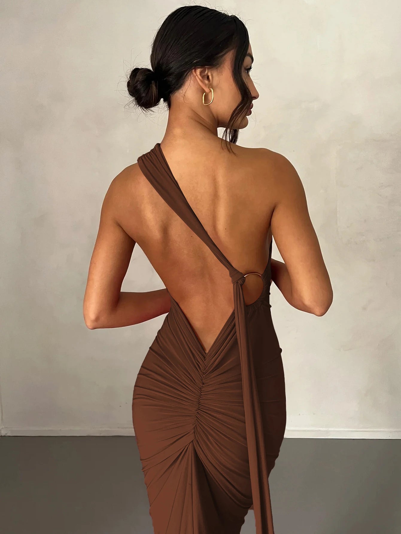 Dulzura Neon Y2K Clothes One Shoulder Sleeveless Backless Ruched Bodycon Maxi Dresses For Women Club Birthday Party Evening Prom