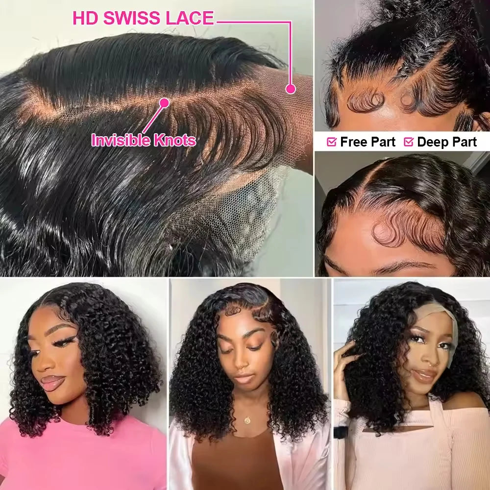 Kinky Curly Bob Human Hair Wig – 13x4 Transparent Lace Front, Pre-Plucked Brazilian Remy (180% Density)