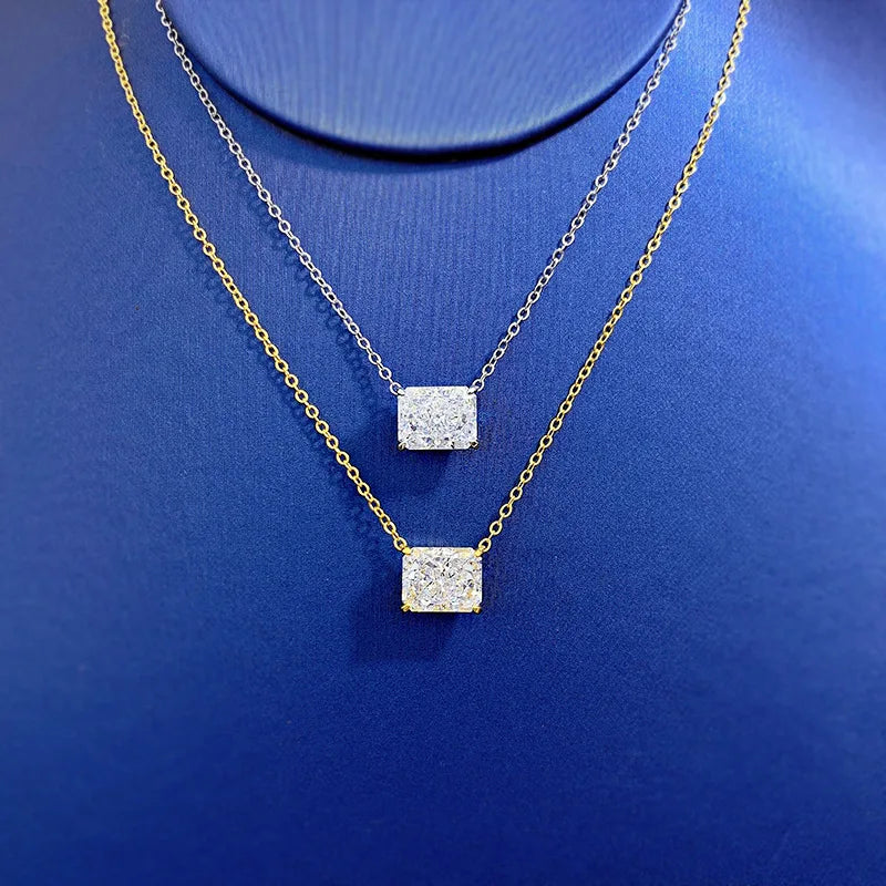 EWYA 4 Carat Radiant Baguette White Diamond Clavicle Necklace Simple Women's Lotus 925 Silver Necklaces for Women Fine Jewelry