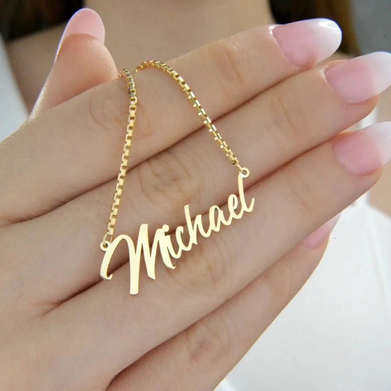Stainless Steel Cuban Chain Customized Name Necklaces For Women Men Fashion Jewelry  Personalized Nameplate Pendant Necklace