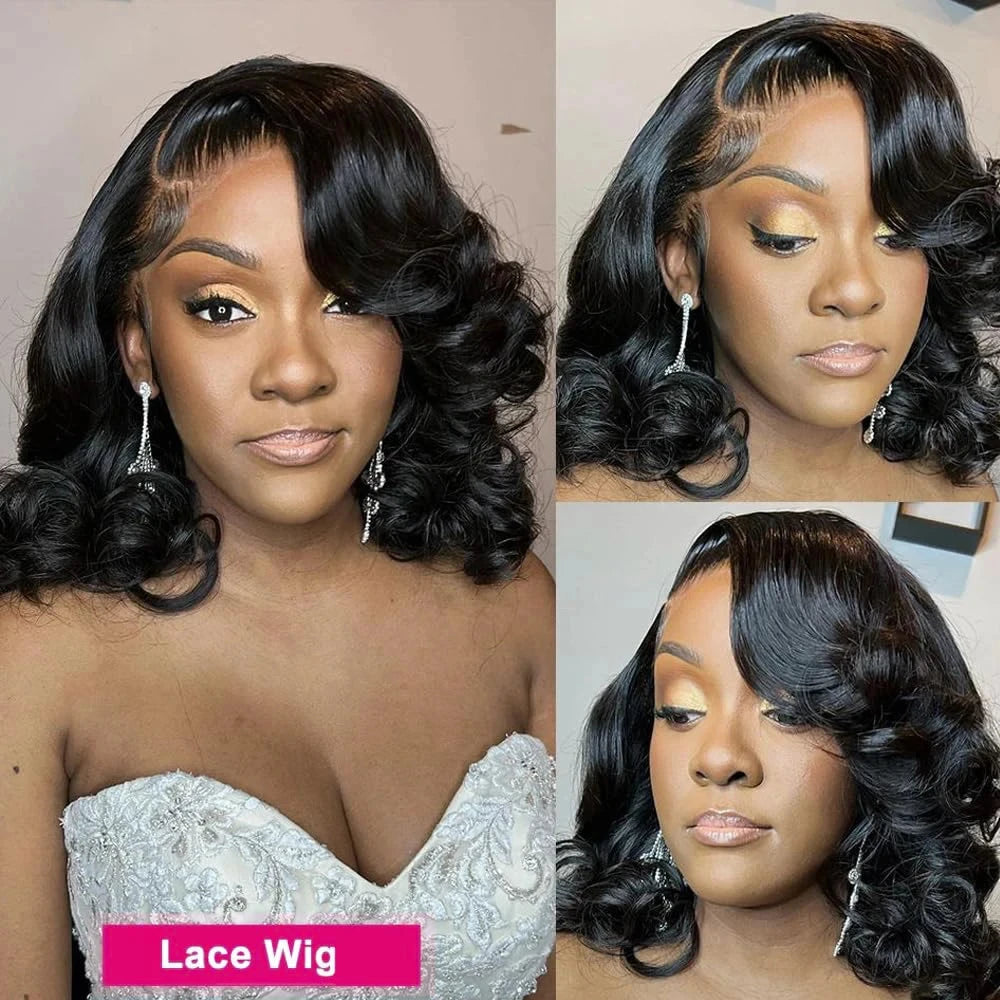 Body Wave Short Bob Wig 13x4 Lace Frontal Human Hair Wigs 4x4 Lace Closure Wig Brazilian Virgin Hair Natural Black For Women
