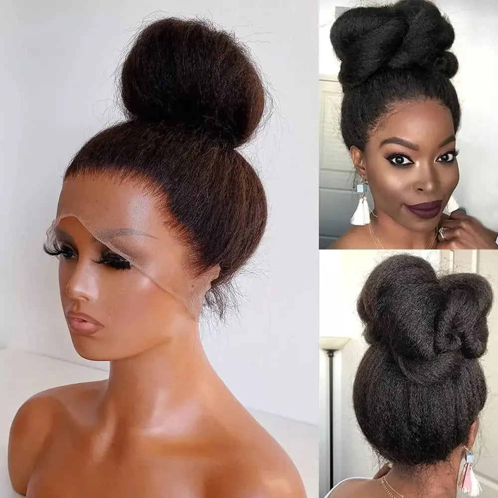 Full 360 Hd Lace Frontal Wig Kinky Yaki Straight HD Transparent Lace Front Human Hair Wig Kinky Straight Wig For Women