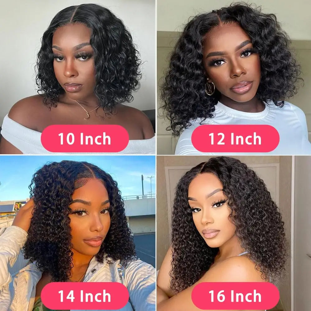 Wear and Go Bob Wig Human Hair Water Wave Glueless Wigs Pre Plucked Pre Cut 2x4 Lace  150%-200%-250% Density for Women Friendly