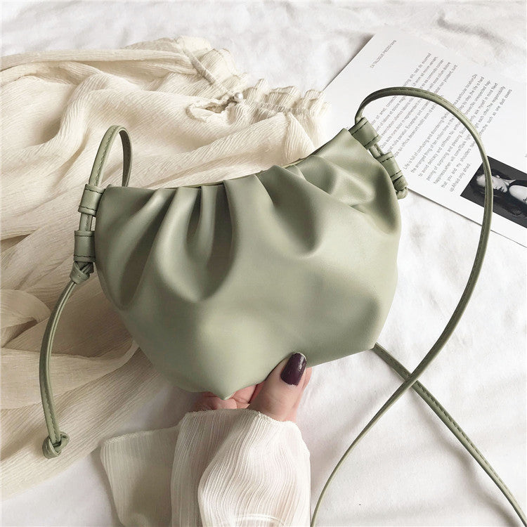 Women’s Pleated Cloud Shoulder Bag – Mini Solid Color Crossbody Handbag with Zipper