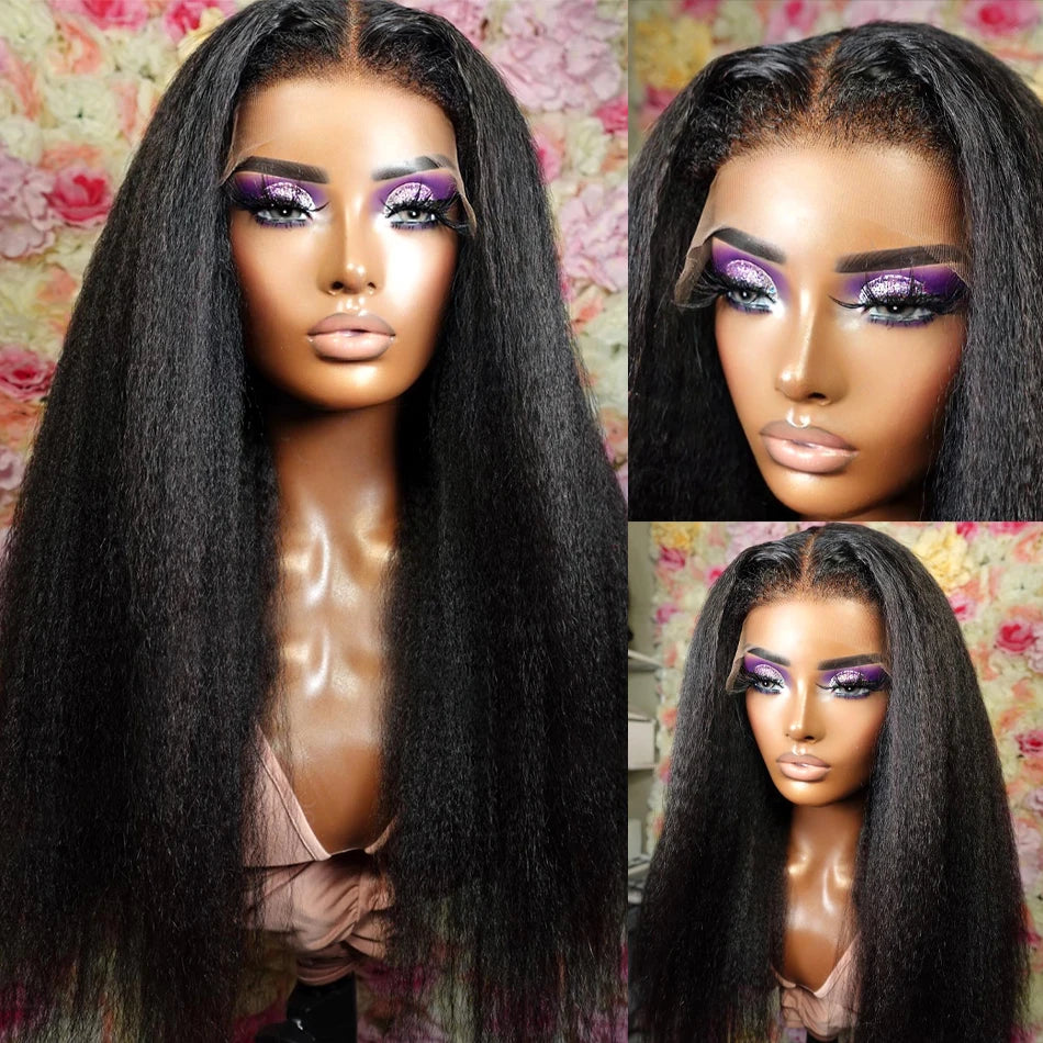 Full 360 Hd Lace Frontal Wig Kinky Yaki Straight HD Transparent Lace Front Human Hair Wig Kinky Straight Wig For Women