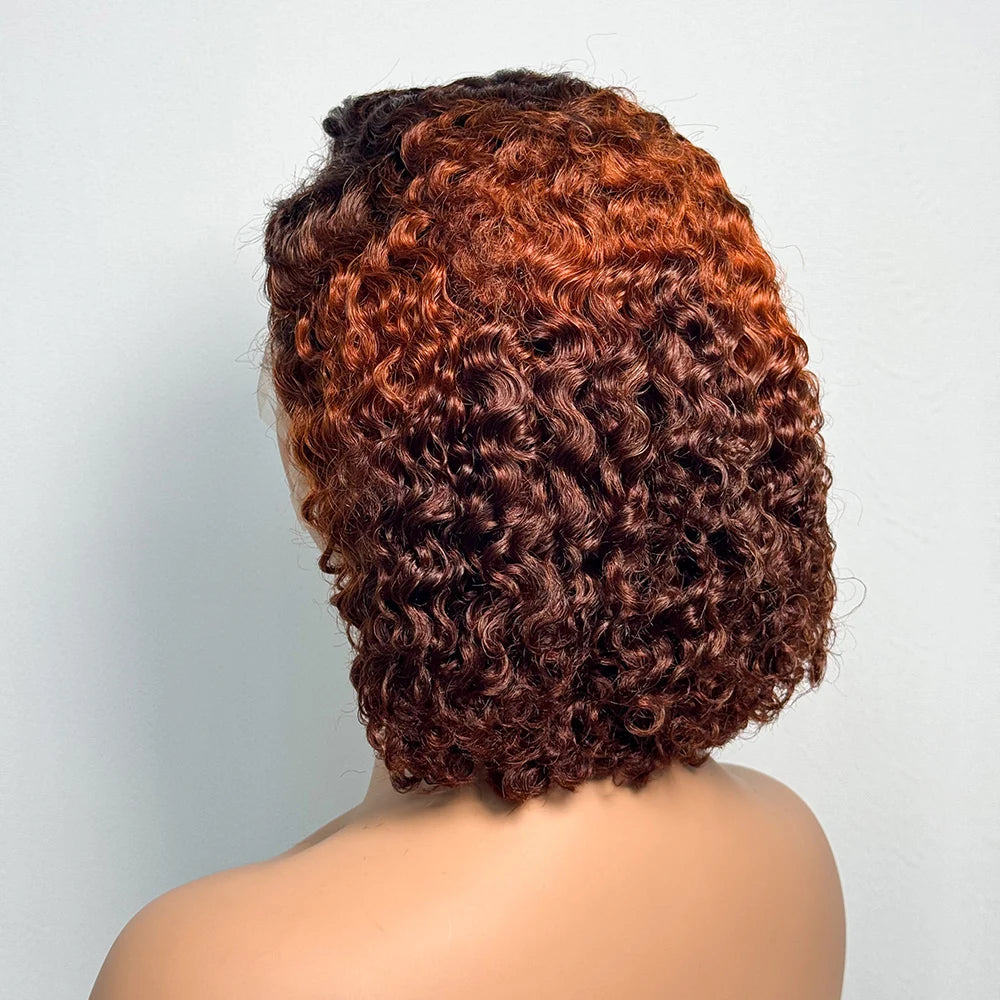 250% Density Double Drawn 12A 10 Inches Bob Pixie Cut Water Wave Curly Human Hair Wig 13x4 Transparent Lace Front Human Hair Wig
