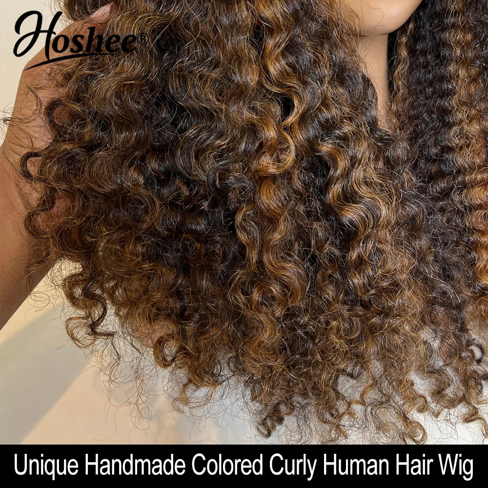 Curly Dark Brown Colored 13X4 Human Hair Wigs For Black Women Glueless Bouncy Curly 4x4 Pre-Cut Lace Wig Human Hair Remy
