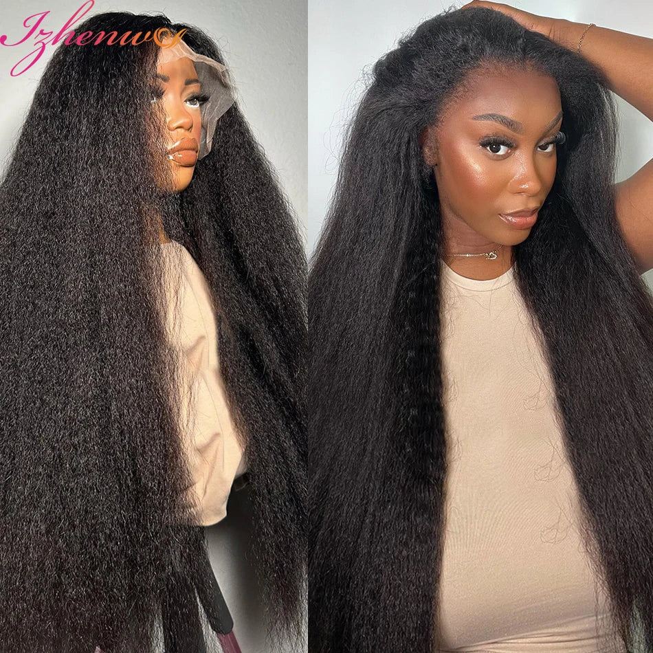 Transparent Kinky Straight 13x6 Lace Frontal Wigs Yaki Straight Human Hair Wig Pre Plucked Remy Lace Closure Wig 250 Density