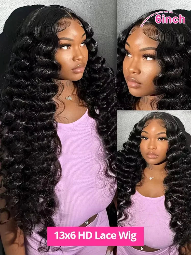 WIGIRL HD 200% 30 Inches Loose Deep Wave Curly 13x6 Wigs Human Hair Lace Frontal 13x4 Water Wave Transparent Lace Front Wig