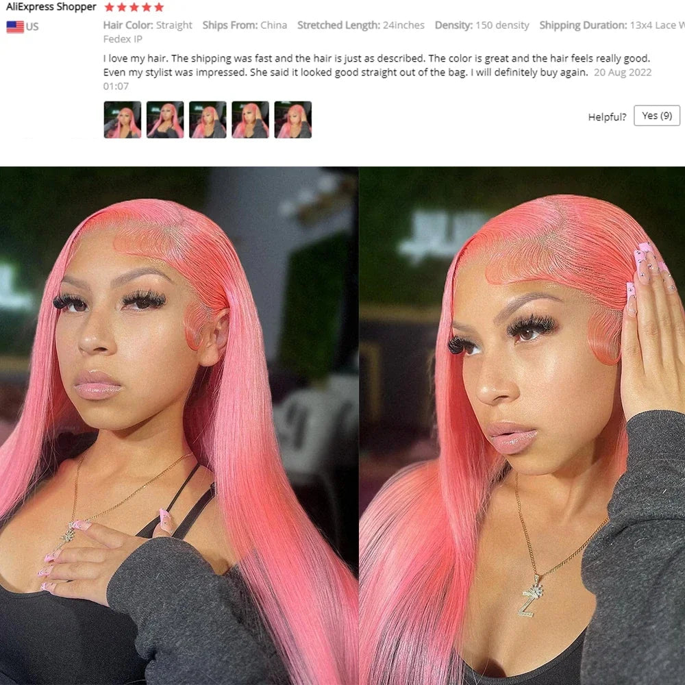 Pink Human Hair Lace Frontal Wig Brazilian 13x6 Straight Lace Front Wig Pre Plucked 613 Colored Hd Lace Frontal Wigs For Women