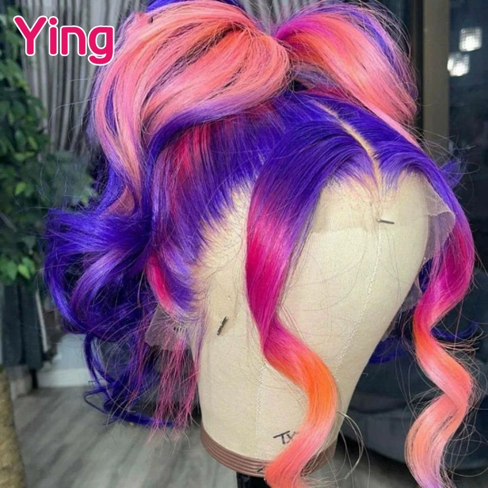 Purple Pink with Orange Colored Body Wave 13x6 Lace Front Wig PrePlucked With Baby Hair 13x4 Lace Frontal Wigs Human Hair
