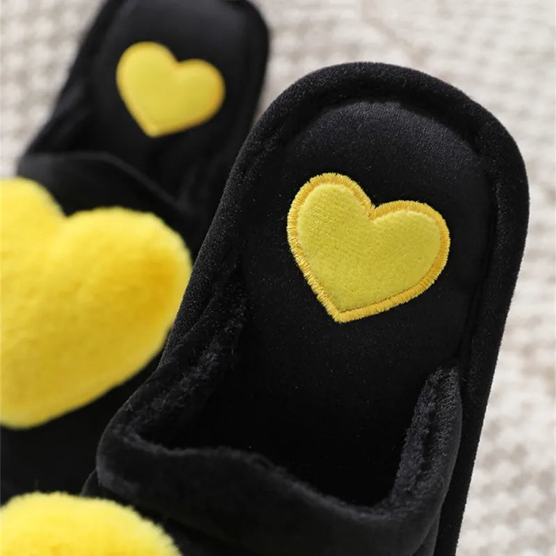 Women’s Plush Heart Slippers – Warm Indoor Non-Slip Winter House Shoes