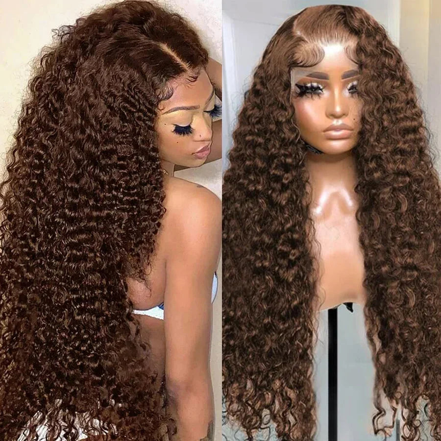 13X6 Brown Deep Wave Hd Lace Frontal Wig Glueless Chocolate Brown Kinky Curly Brazilian Human Hair Wigs For Women On Promotion
