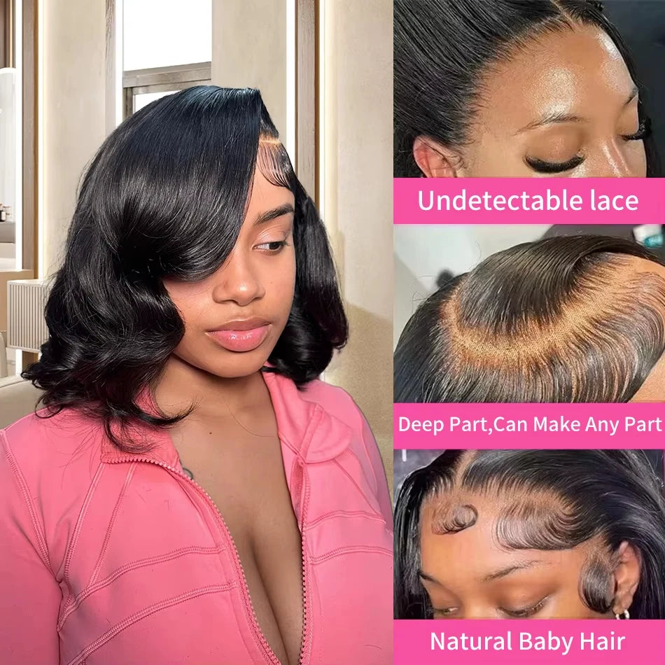 Body Wave Short Bob Wig 13x4 Lace Frontal Human Hair Wigs 4x4 Lace Closure Wig Brazilian Virgin Hair Natural Black For Women