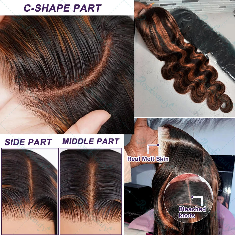 1B/30 Body Wave Highlight Wig Human Hair 13x6 Hd Lace Front Wig 28 32inch Black Brown 180 Density Curly 13x4 Lace Frontal Wigs