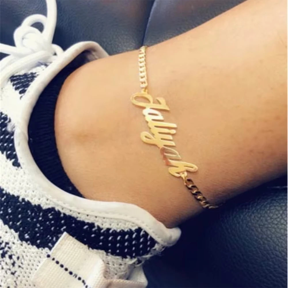 Personalized Name Anklet Stainless Steel Cuban Chain