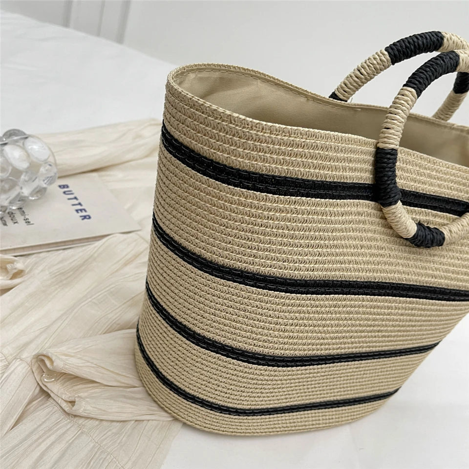 Handmade Woven Straw Beach Bag – Women’s Summer Shoulder Tote Handbag