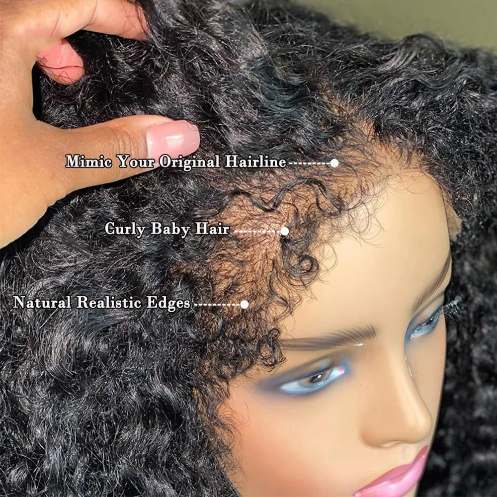 Short Bob Kinky Curly Human Hair Wig – 4C Edges Lace Front & 4x4 Closure, Transparent Lace Natural Hairline (100% Remy)