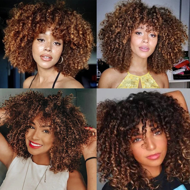 Kinky Curly Wig with Bangs – Short Afro Synthetic Blonde Wig, Glueless High-Temperature Fiber for Daily & Cosplay