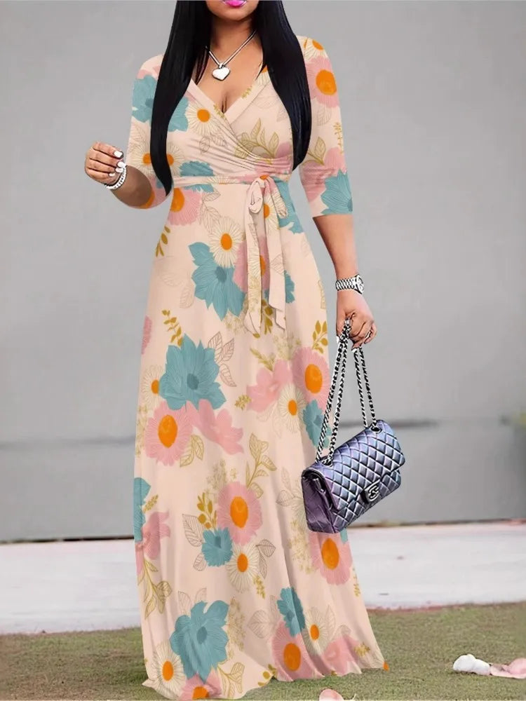 Dress For Women Casual Sexy Deep V Neck Lace-Up Loose Dresses Robe Femme Summer Holiday Womens Clothing