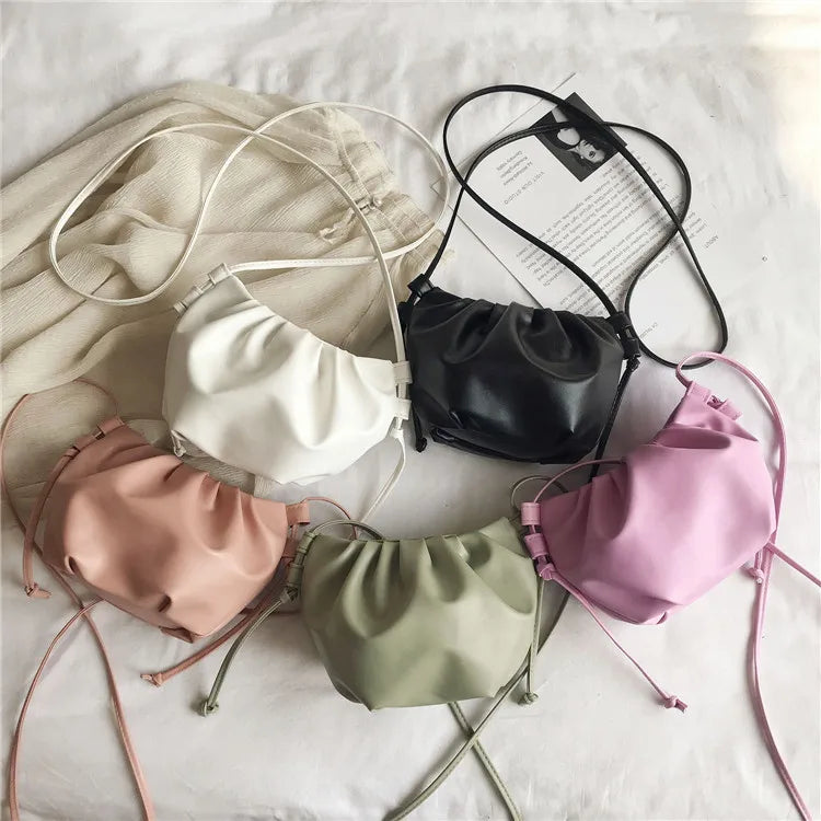 Women’s Pleated Cloud Shoulder Bag – Mini Solid Color Crossbody Handbag with Zipper