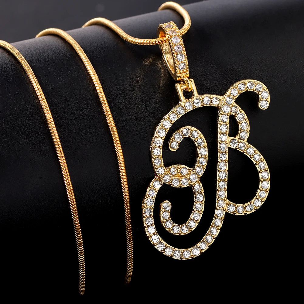 Flatfoosie New A-Z Cursive Initial Letter Name Pendant Necklace For Women Simple Rope Chain Letter Necklace Fashion Jewelry