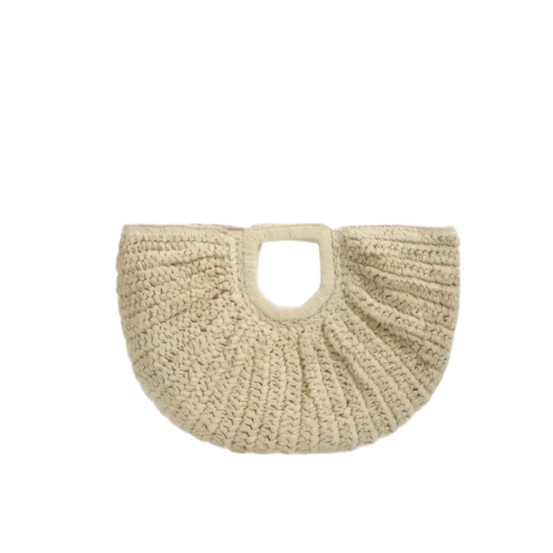 Handmade Shell Embroidery Woven Tote Bag – Luxury Straw Bucket Handbag with Wooden Handle