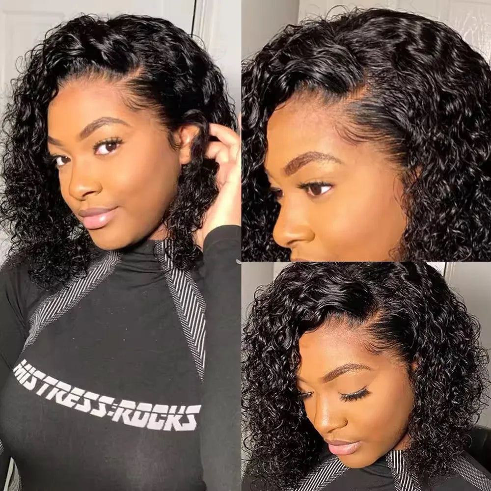 Kinky Curly Human Hair Wig – 13x4 Lace Frontal Indian Remy Short Bob, Wet & Wavy