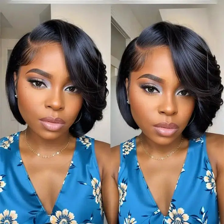 Body Wave Short Bob Wig 13x4 Lace Frontal Human Hair Wigs 4x4 Lace Closure Wig Brazilian Virgin Hair Natural Black For Women