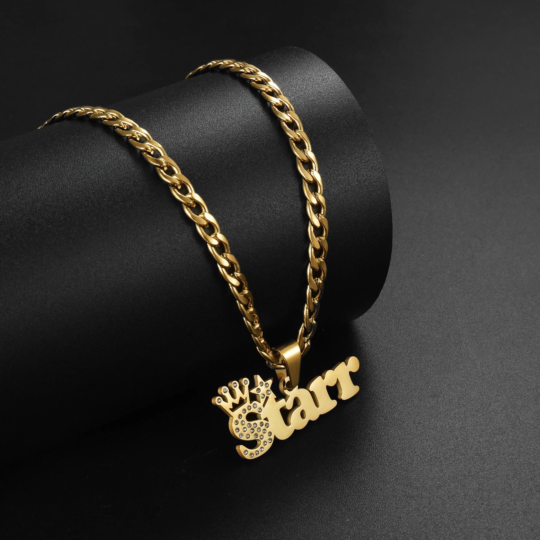 Atoztide Personalised Zircon Crown Star Custom Name Necklace Stainless Steel for Women Thick Cuban Chain Pendant Jewelry Gift