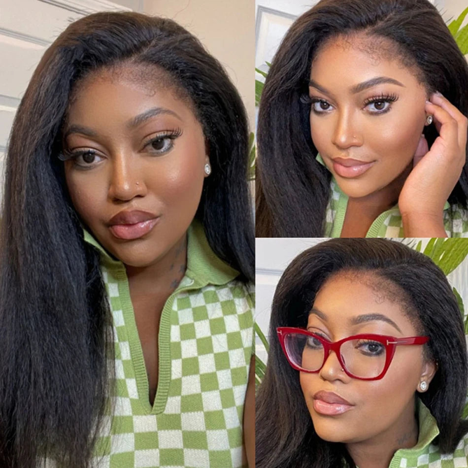 30inch Best Kinky Straight Lace Front Wig HumanHair 13x6 Transparent Lace Frontal Yaki Straight Brazilian Glueless Wig For Women