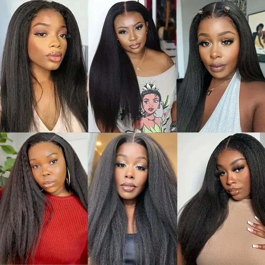 Transparent Yaki Kinky Straight Lace Front Human Hair Wigs For Women Curly 4X4 Closure Wig Pre Plucked Wig