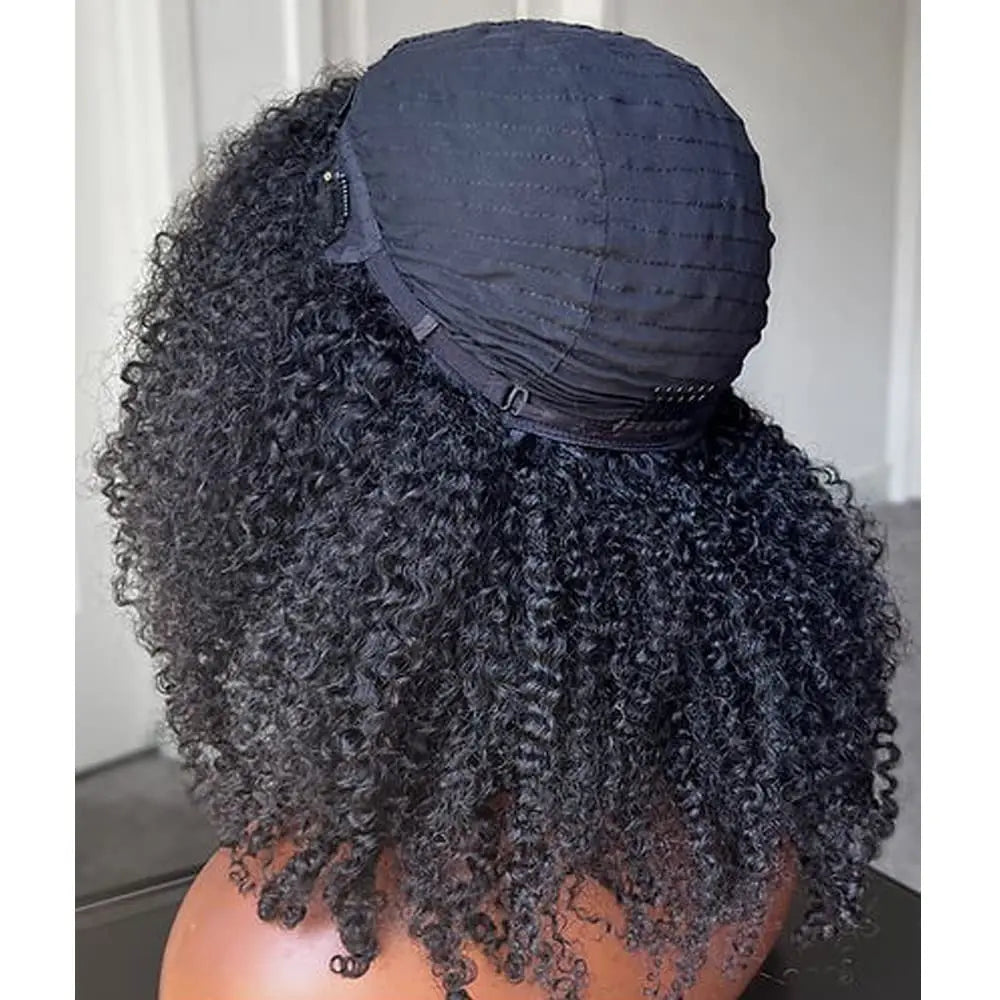Afro Kinky Curly V Part Wig Human Hair 200% Afro Curly V Part Wig 10-24 Inch Full Machine Made  Remy Hair V Part Wig For Women