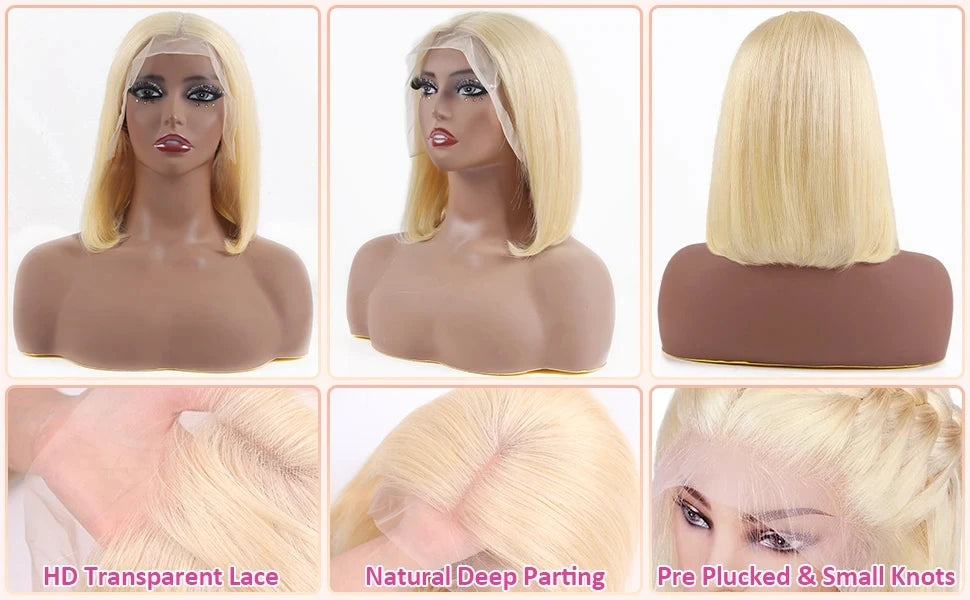 613 Blonde Straight Bob Wig 12A Human Hair Wig Transparent Lace Frontal Wigs 13x4 Brazilian Wigs Pre Plucked For Black Women