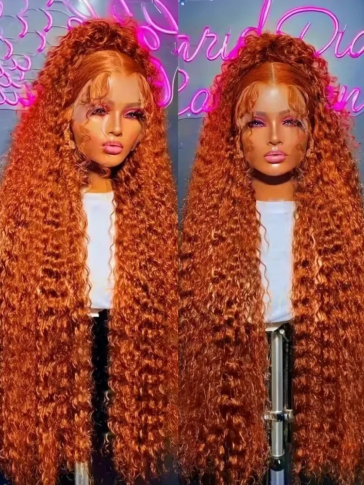 200 Density Orange Ginger 13x6  Lace Frontal Wig Curly Human Hair Wigs 30 40 Inch Deep Wave 13x4 HD Lace Front Human Hair Wig