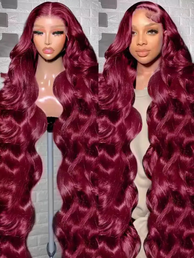 99J Burgundy 13x4 HDLace Front Human Hair Wigs For Women 200 Density Brazilian Body Wave Red Hair Lace Wigs Remy