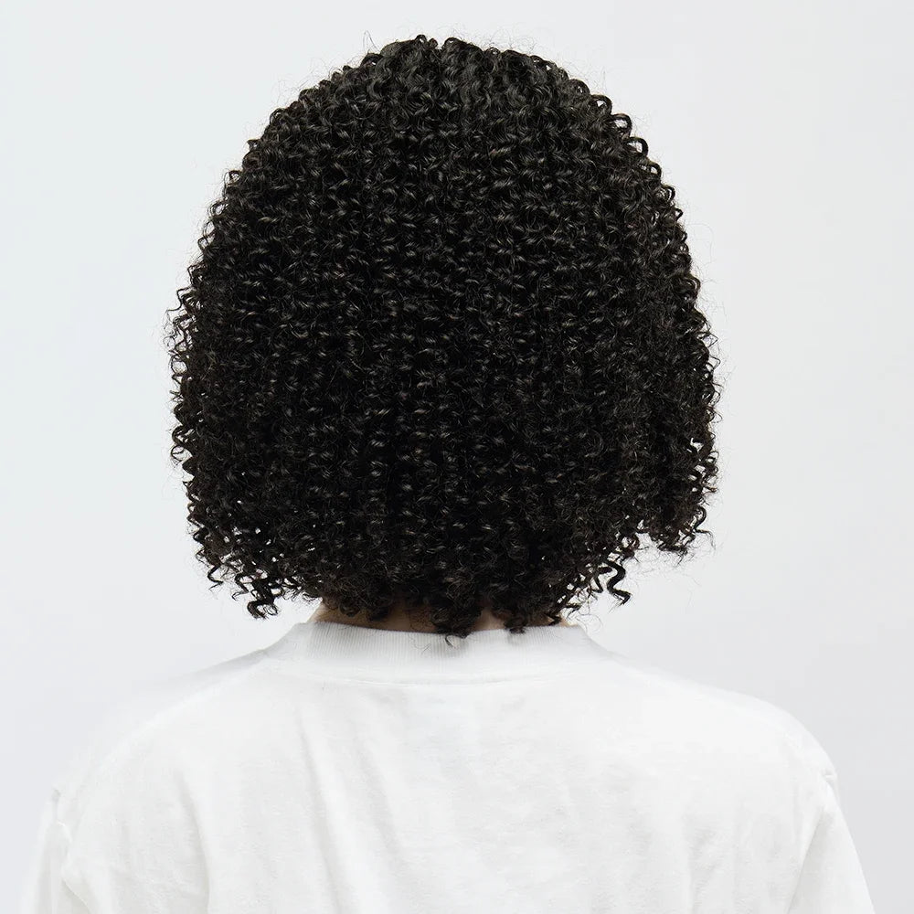 Short Kinky Curly Headband Wig – 100% Brazilian Human Hair, Full Machine Made Glueless Wig (Remy, Curly Wave)