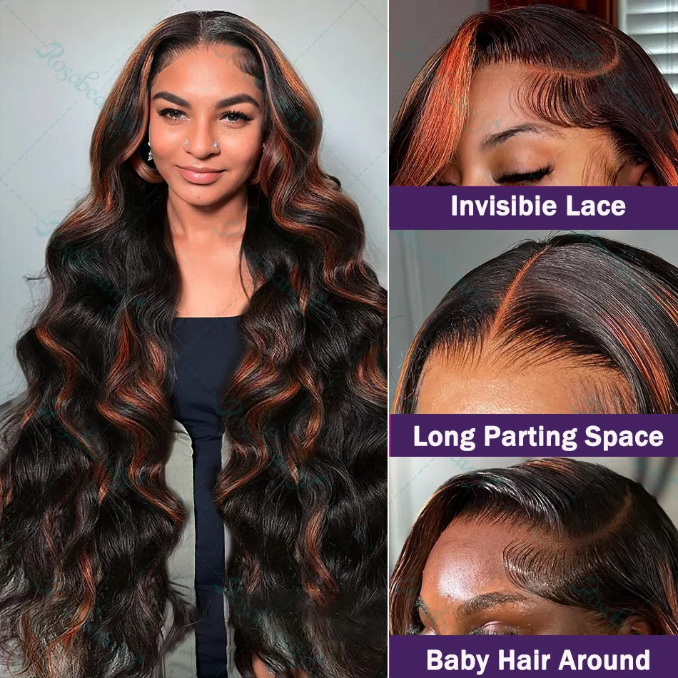 1B/30 Body Wave Highlight Wig Human Hair 13x6 Hd Lace Front Wig 28 32inch Black Brown 180 Density Curly 13x4 Lace Frontal Wigs