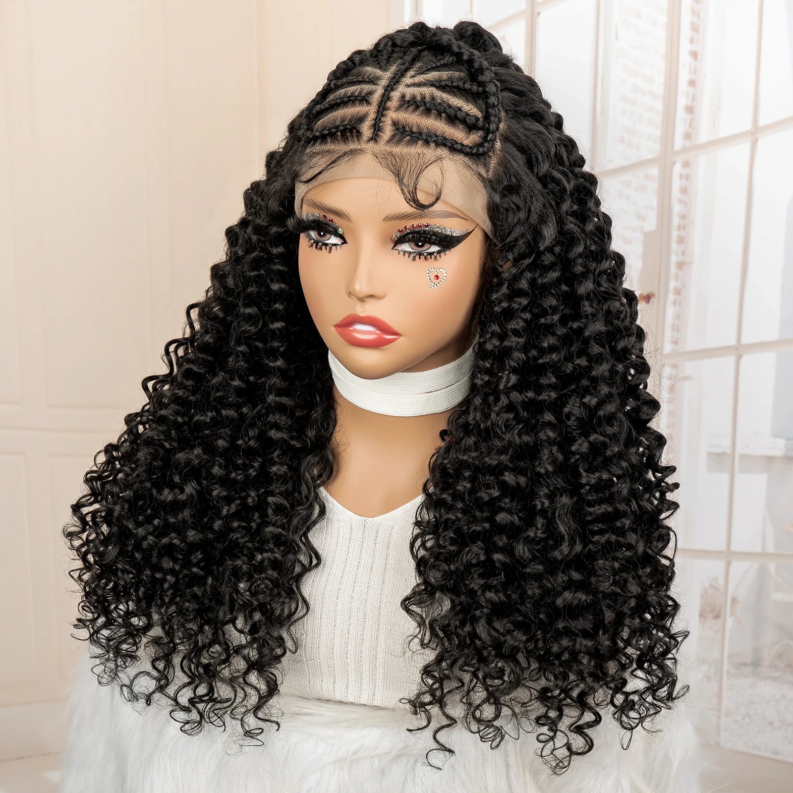 22" Synthetic Curly Wavy Wig with Braids – UTIMATE 13x4 Lace Front Wig for Women, Natural Crimps Daily Hair Replacement Wig