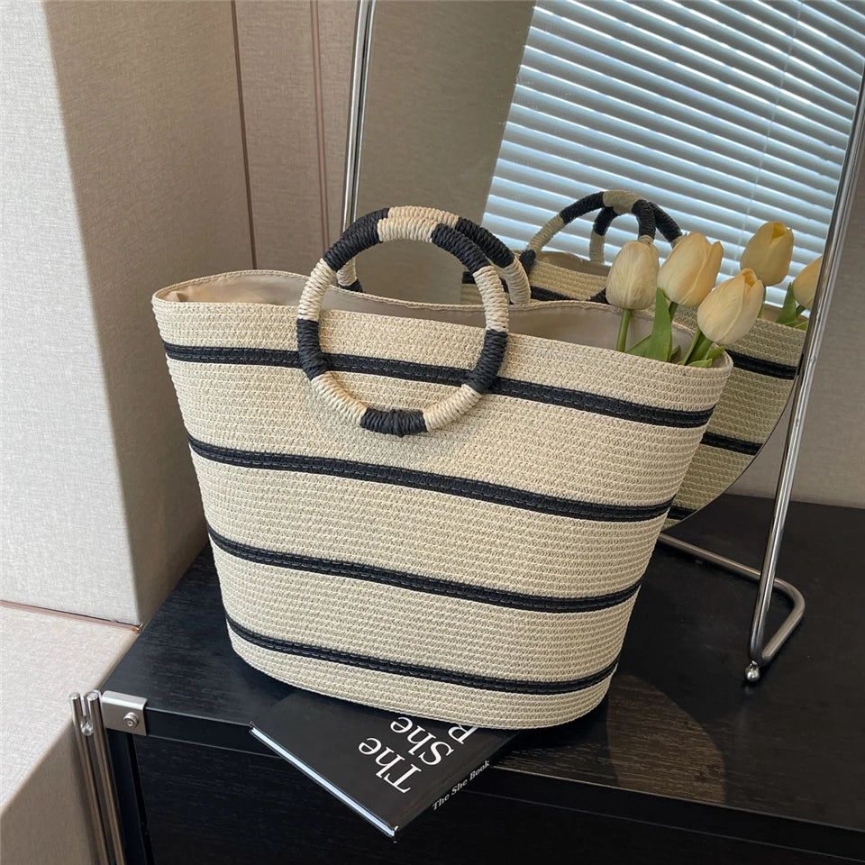 Handmade Woven Straw Beach Bag – Women’s Summer Shoulder Tote Handbag