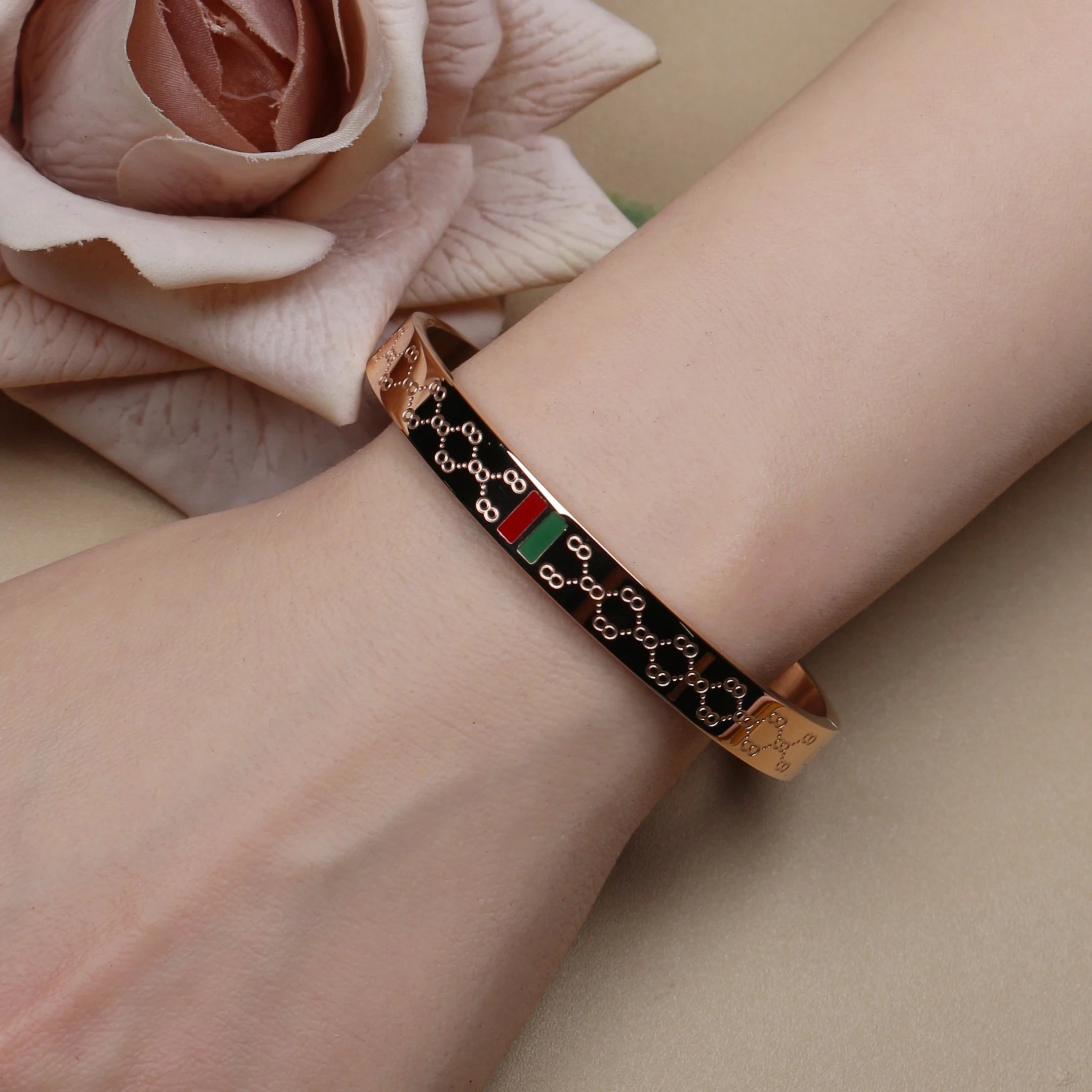 18K Gold Plated Unisex Bangles with Red/Green Accents