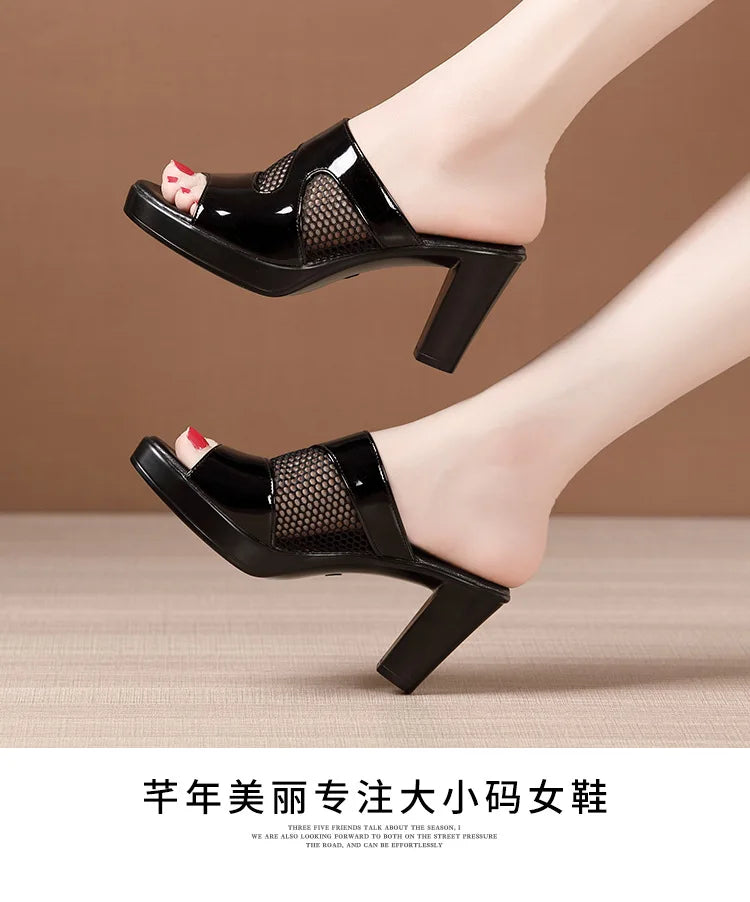 Mesh Summer Heeled Slippers Ladies Shoes for Women Sandals Peep Toe Outside Women's Rubber Slipper Female Platform Sandals