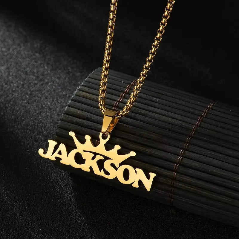 Lemegeton Custom Name Necklace Men Stainless Steel Jewelry Personalized Crown Pendant Customized Punk Thick Chain Party Gifts