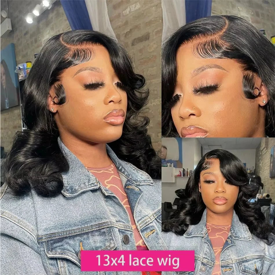 Body Wave Short Bob Wig 13x4 Lace Frontal Human Hair Wigs 4x4 Lace Closure Wig Brazilian Virgin Hair Natural Black For Women
