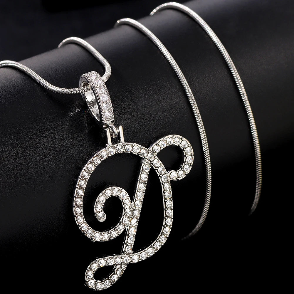 Flatfoosie New A-Z Cursive Initial Letter Name Pendant Necklace For Women Simple Rope Chain Letter Necklace Fashion Jewelry