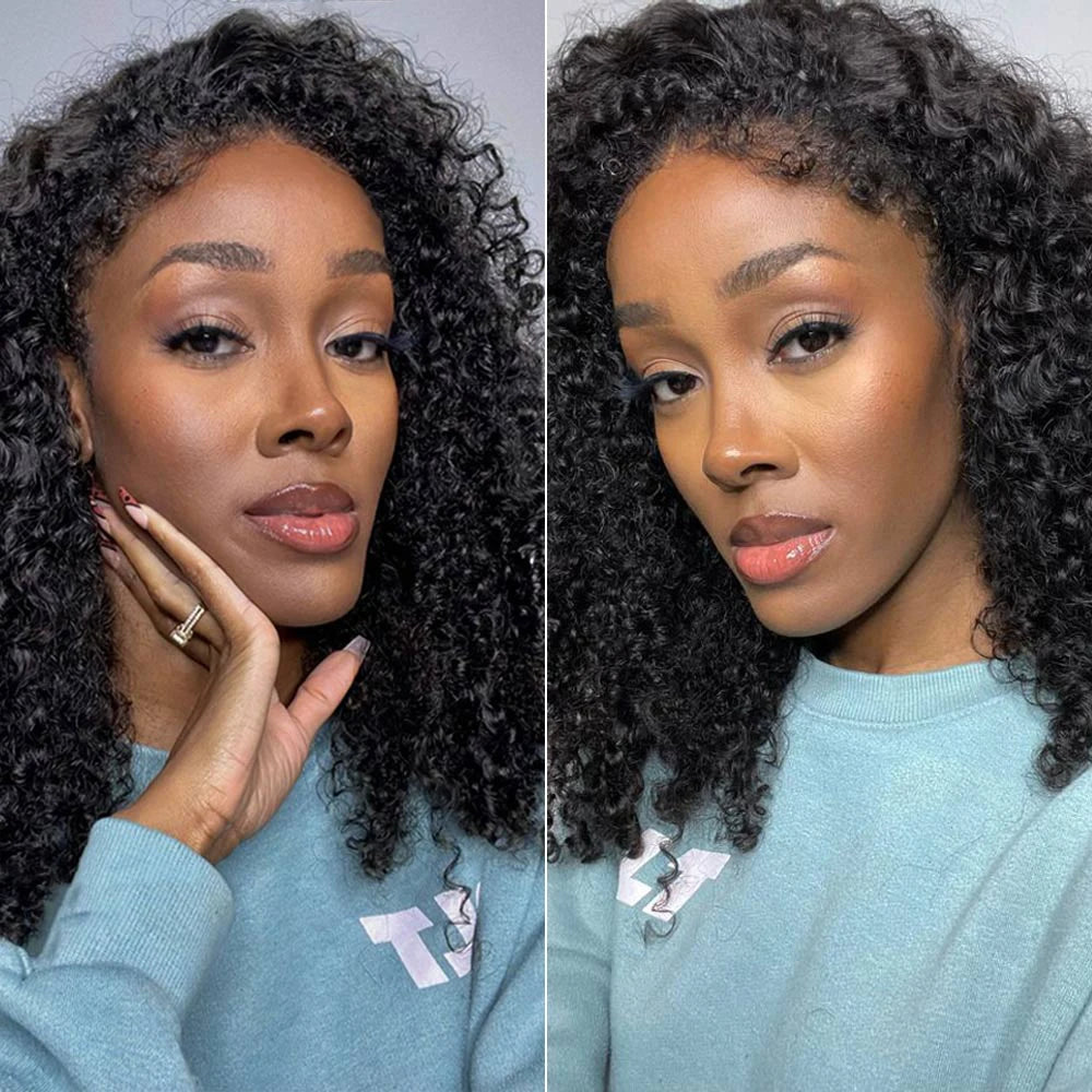 Short Bob Kinky Curly Human Hair Wig – 4C Edges Lace Front & 4x4 Closure, Transparent Lace Natural Hairline (100% Remy)