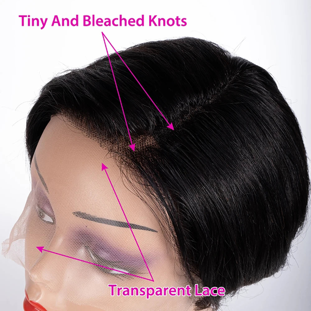 Short Pixie Cut Wigs Straight Human Hair Bob Wigs Brazilian 13*1 Transparent Lace Front Wigs For Women Natural Color