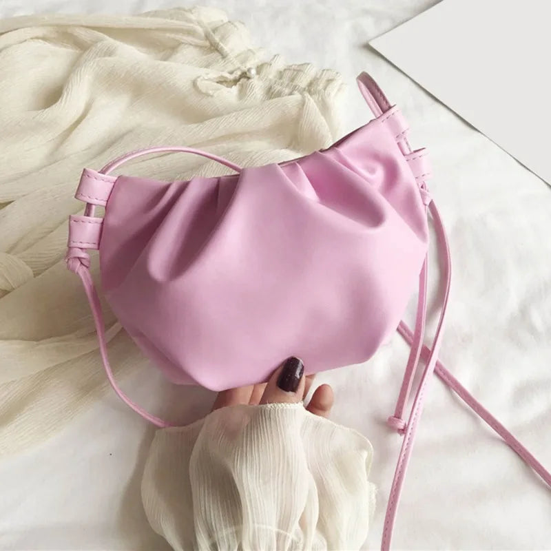 Women’s Pleated Cloud Shoulder Bag – Mini Solid Color Crossbody Handbag with Zipper