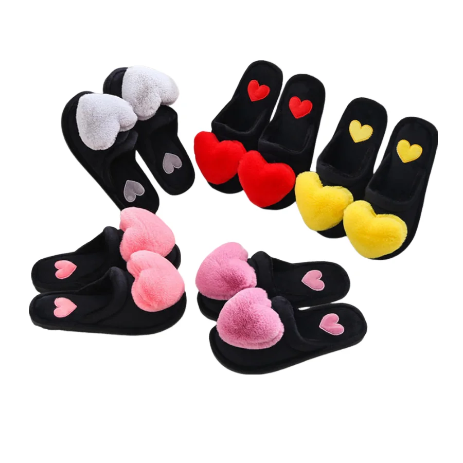 Women’s Plush Heart Slippers – Warm Indoor Non-Slip Winter House Shoes
