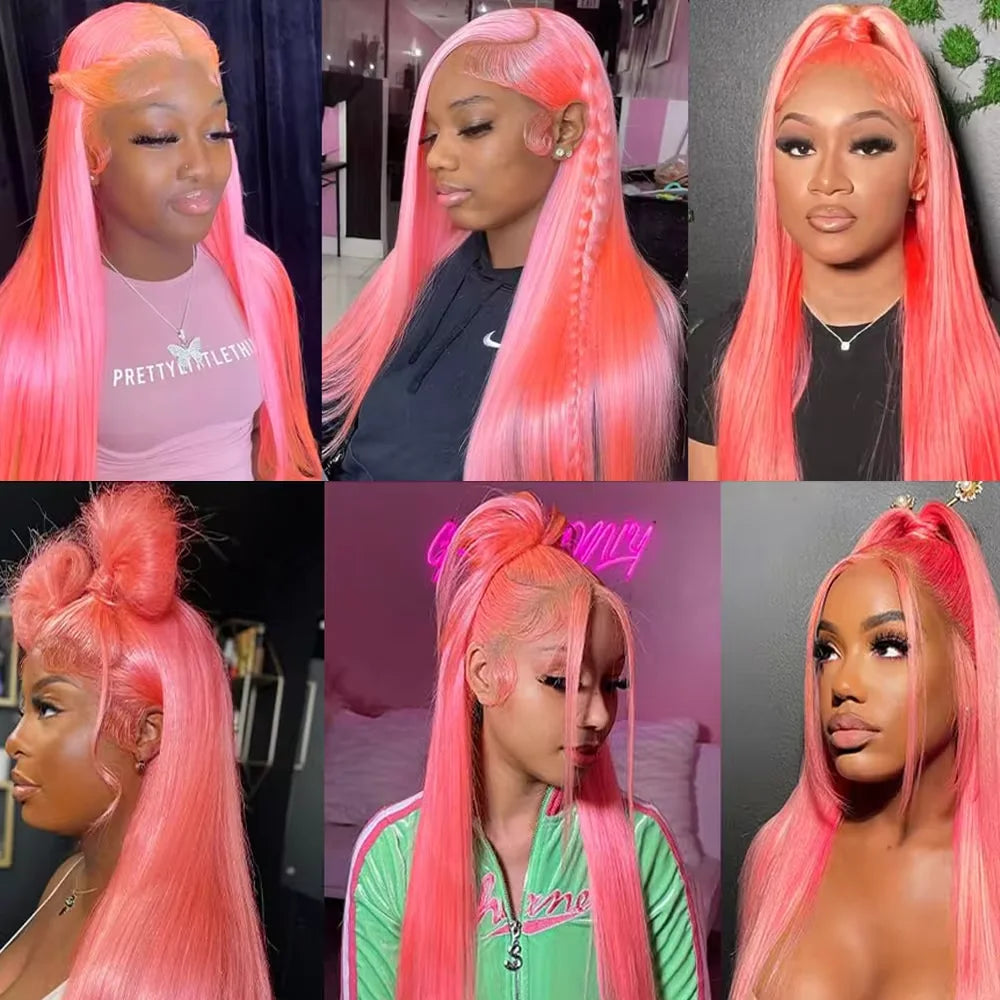 Pink Straight Wig 13x4 Transparent HD Lace Front Human Hair Wigs For Women 100% Brazilian Bleach #613 Colored Lace Frontal Wigs